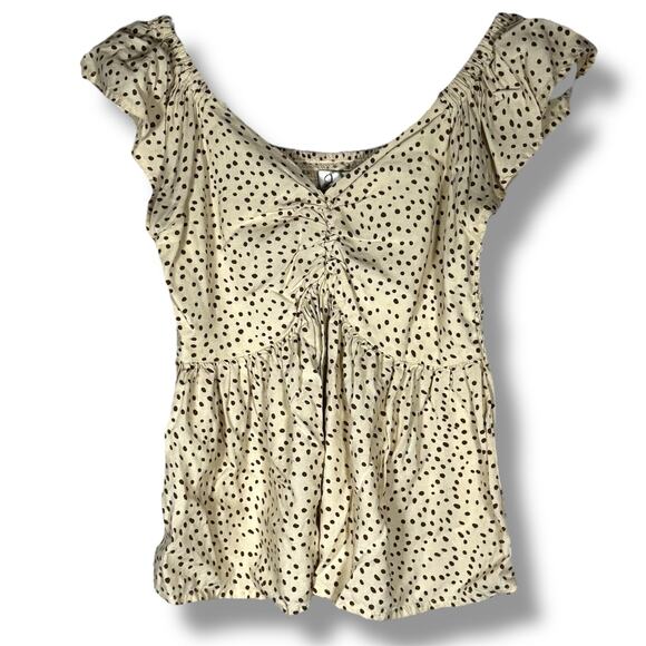 3/$10 50. JAPNA  Babydoll Flutter Sleeve Off Shoulder Peplum Top XS - Picture 2 of 6